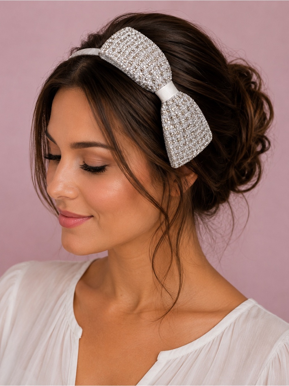 Crystal Bow Headband in Silver - Women's Accessories